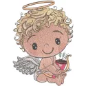 Adorable embroidery design of a cute cupid with a bow and arrow, perfect for angel-themed projects.