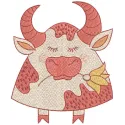 Cute buffalo with flower embroidery design showcasing a charming farm animal motif for creative stitching projects.