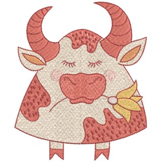 Cute buffalo with flower embroidery design - Embroidery Design