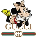 Minnie Gucci embroidery design showcasing a whimsical blend of Minnie Mouse and Gucci elements for creative stitching.