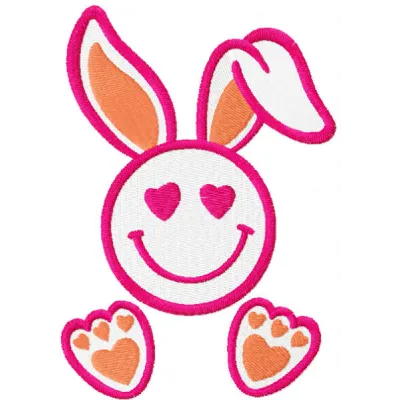 Easter bunny smile embroidery design showcasing a cheerful bunny, perfect for festive stitching on t-shirts and towels.