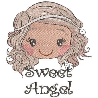 Little blondie angel embroidery design featuring a sweet angel motif, ideal for girls' apparel and accessories.