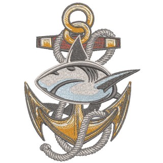 Angry shark and anchor embroidery design - Embroidery Design