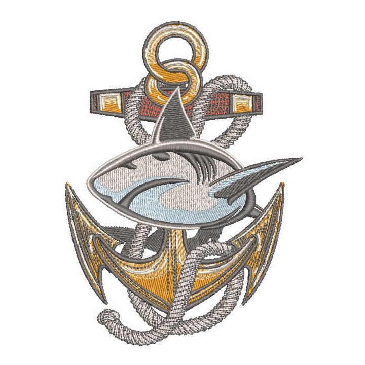 Angry shark and anchor embroidery design - Embroidery Design