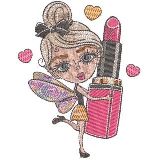 Fairy with lipstick embroidery design - Embroidery Design