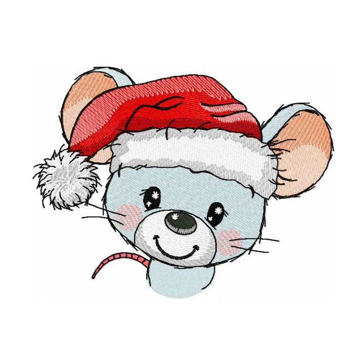 Little mouse with santa hat embroidery design - Embroidery Design