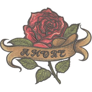 Rose with amore ribbon embroidery design - Embroidery Design