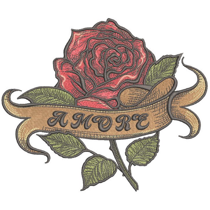 Rose with amore ribbon embroidery design - Embroidery Design