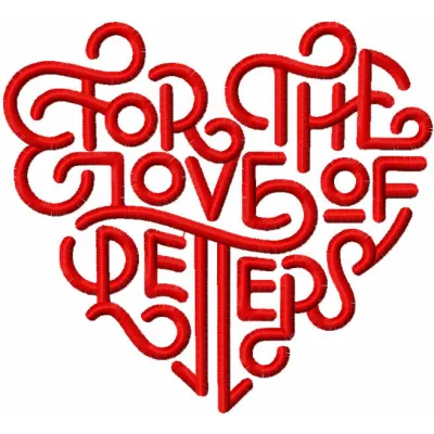 For the love of letters embroidery design showcasing intricate stitched motifs for Valentine's Day projects.