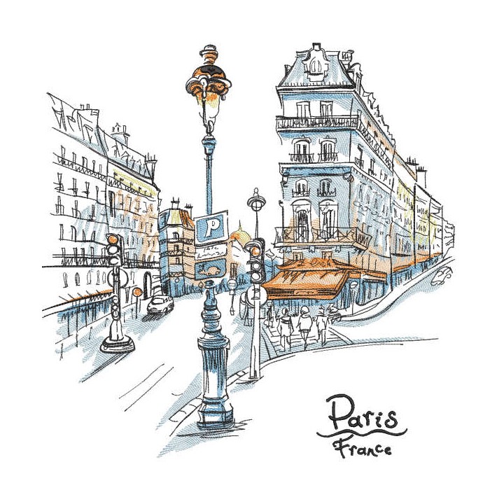 France Paris street embroidery design - Embroidery Design