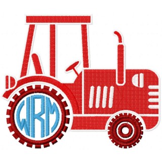 Red tractor with monogram embroidery design - Embroidery Design