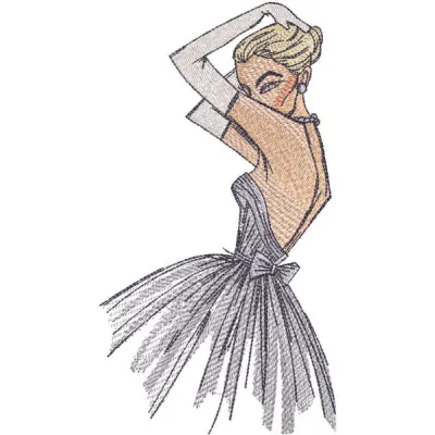 Blonde in a ball gown embroidery design showcasing a graceful figure, ideal for embellishing garments and accessories.