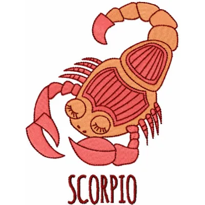 Scorpio zodiac sign embroidery design featuring intricate details suitable for various stitching projects.