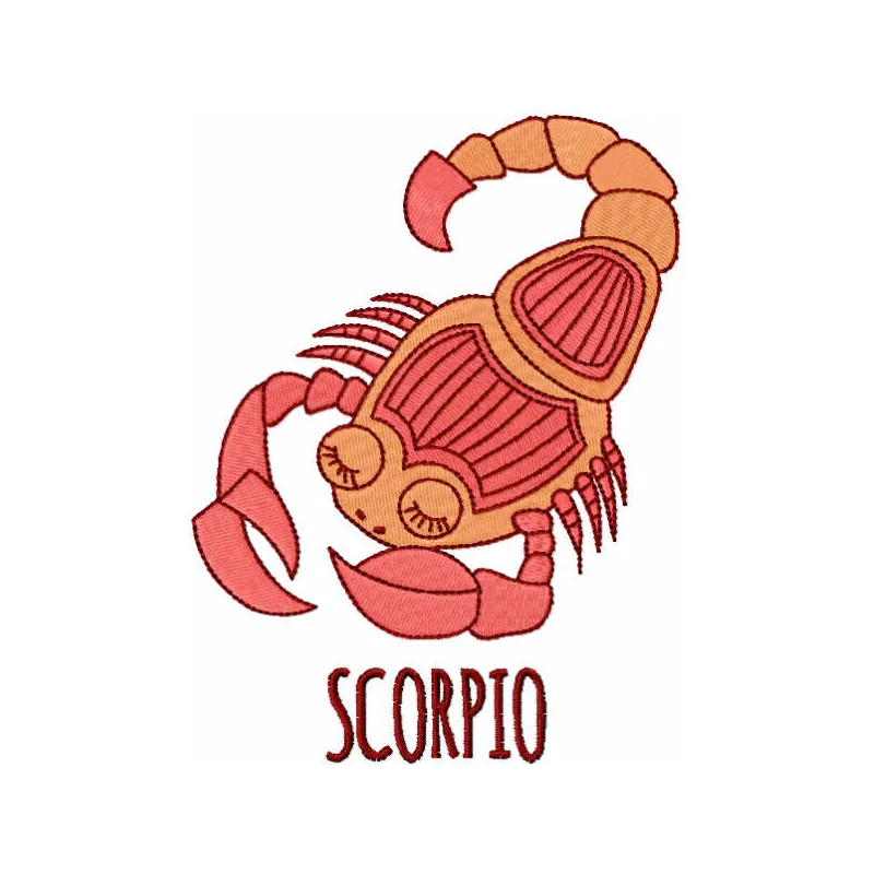 Scorpio zodiac sign embroidery design featuring intricate details suitable for various stitching projects.