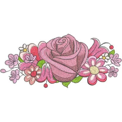 Summer bouquet embroidery design showcasing vibrant floral motifs ideal for embellishing home decor or apparel.