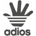 Adios embroidery design showcasing a stylish logo pattern, perfect for stitching on t-shirts or tote bags.