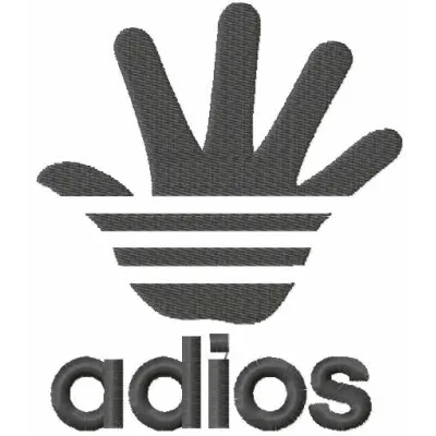 Adios embroidery design showcasing a stylish logo pattern, perfect for stitching on t-shirts or tote bags.