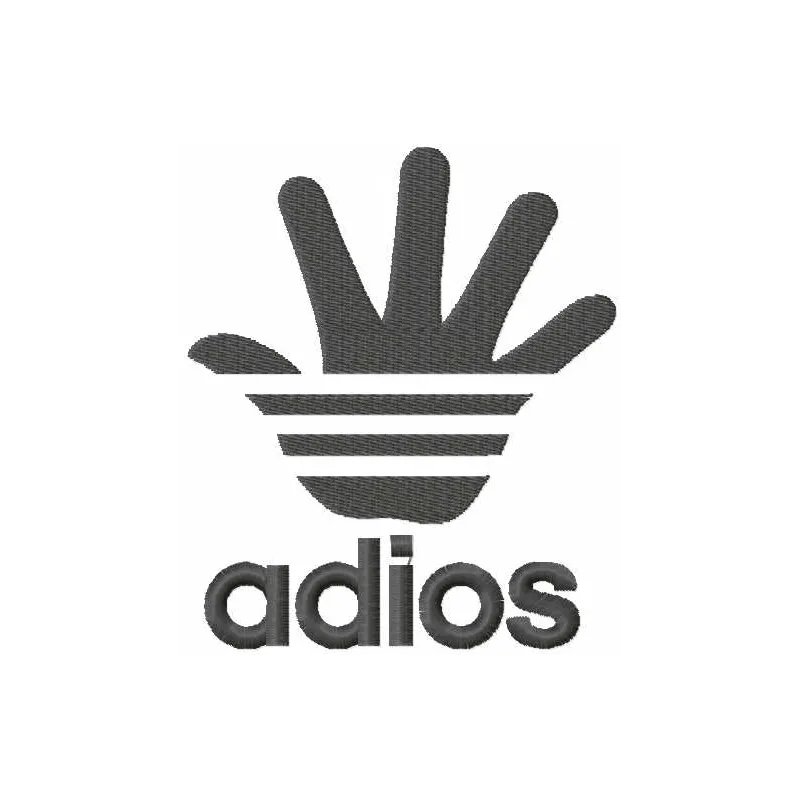 Adios embroidery design showcasing a stylish logo pattern, perfect for stitching on t-shirts or tote bags.