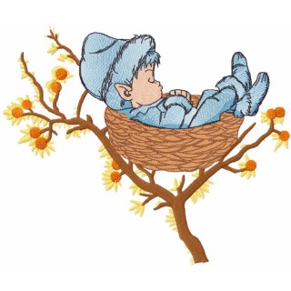 Boy sleeping in the nest embroidery design - Embroidery Design