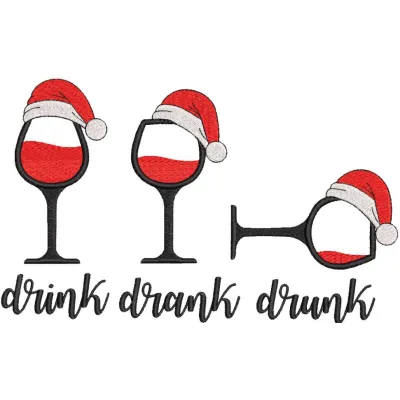 Drink drank drunk embroidery design showcasing festive lettering, ideal for Christmas-themed projects like hoodies and pillo…