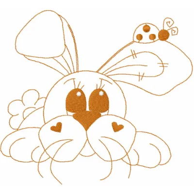 One colored embroidery design featuring a rabbit with a ladybug, perfect for animal-themed projects.