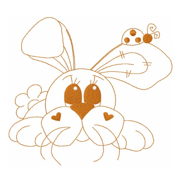 Rabbit with ladybug one colored embroidery design - Embroidery Design