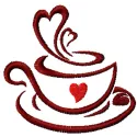 Cup coffee love embroidery design showcasing a cozy kitchen theme, perfect for embellishing kitchen towels or aprons.