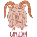 Capricorn zodiac sign embroidery design featuring a detailed stitched motif, ideal for personalizing items.