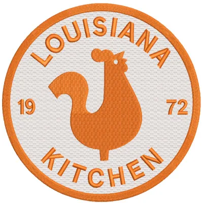 Popeyes Round Logo embroidery design showcasing vibrant stitching patterns for t-shirts and tote bags.