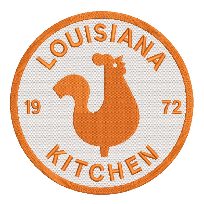 Popeyes Round Logo embroidery design showcasing vibrant stitching patterns for t-shirts and tote bags.