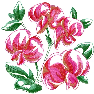 Vibrant exotic flower embroidery design showcasing intricate stitching patterns for creative projects.