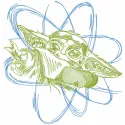 Yoda sketch style embroidery design featuring a whimsical outline of the beloved Star Wars character.