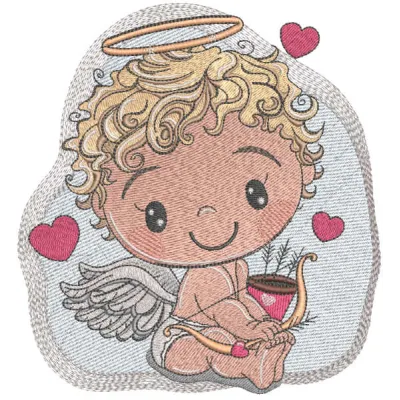 Preview of a charming baby angel embroidery design featuring a bow and arrow, perfect for baby apparel and gifts.