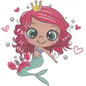 Embroidery design featuring a princess mermaid with a crab, perfect for crafting on t-shirts and baby onesies.
