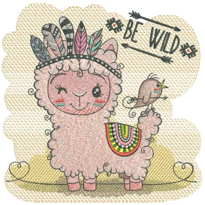 Llama be wild embroidery design featuring a playful llama, perfect for stitching on t-shirts and tote bags.