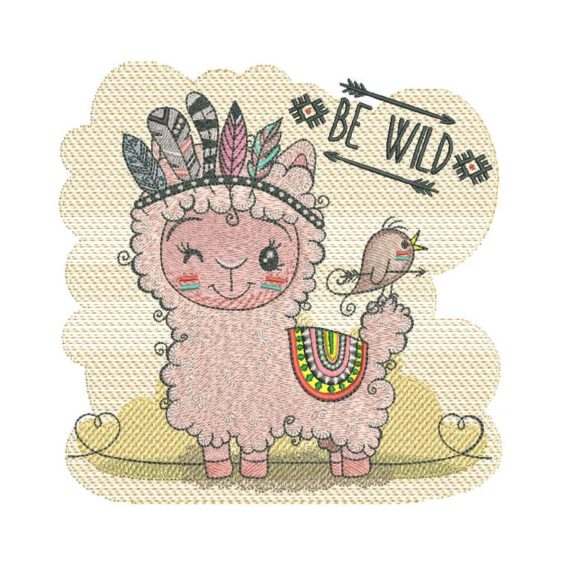Llama be wild embroidery design featuring a playful llama, perfect for stitching on t-shirts and tote bags.