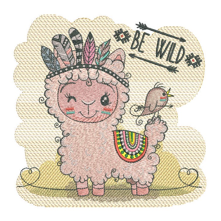 Llama be wild embroidery design - Embroidery Design