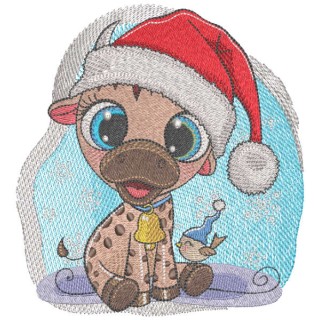 Christmas bull and small bird embroidery design - Embroidery Design