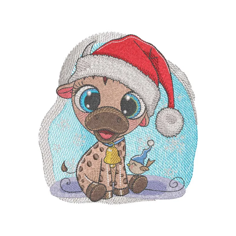 Preview of a Christmas bull and small bird embroidery design, showcasing festive stitching patterns for holiday projects.