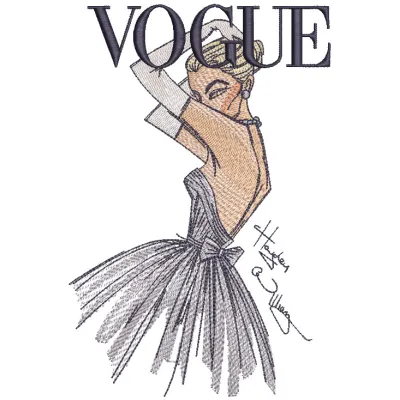 Vogue Girl embroidery design showcasing a stylish female figure, perfect for stitching on t-shirts and tote bags.
