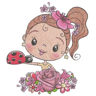 Lady rose with  ladybug embroidery design - Embroidery Design