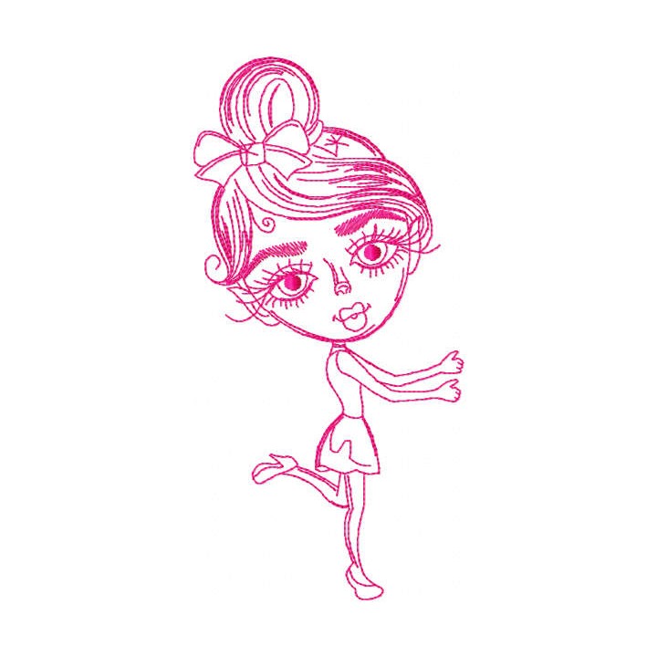 Dancing stylish girl one colored embroidery design - Embroidery Design