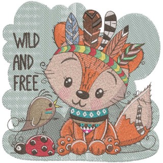 Indian fox and bird embroidery design - Embroidery Design