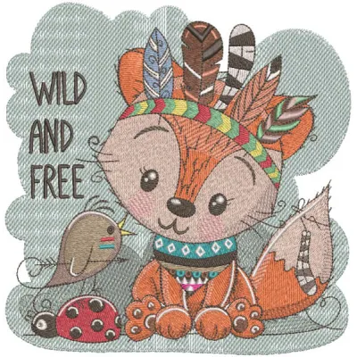 Preview of Indian fox and bird embroidery design featuring intricate details for creative projects.
