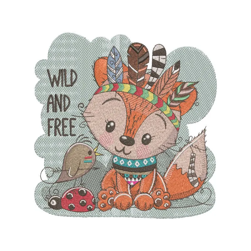 Preview of Indian fox and bird embroidery design featuring intricate details for creative projects.