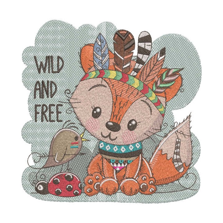 Indian fox and bird embroidery design - Embroidery Design
