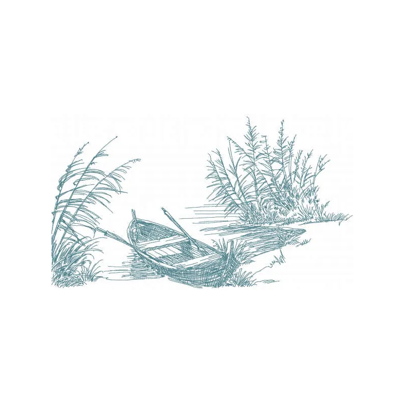 Embroidery design featuring a serene landscape on the river bank, showcasing autumn colors and nature's beauty.