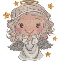 Embroidery design of a baby angel with a gold star, ideal for stitching on baby onesies or blankets.