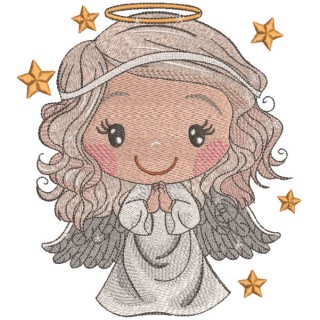 Baby angel with gold star embroidery design - Embroidery Design