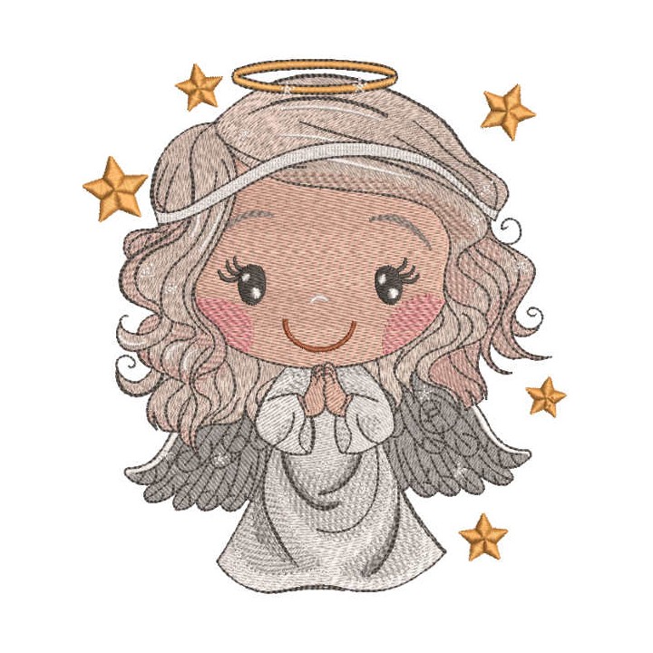 Baby angel with gold star embroidery design - Embroidery Design